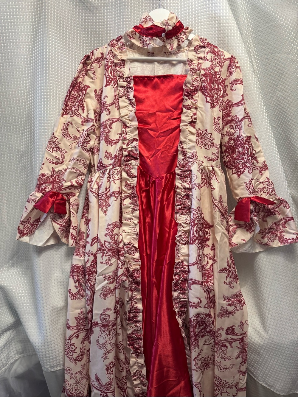 Red & Cream Floral Satin-Trim Women's costume dress